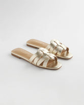 Gold Leather Cassidy Cross-Strap Slide Shoes