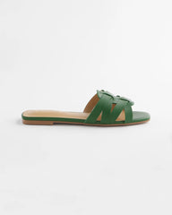 Green Cassidy Cross-Strap Slide Sandals