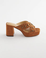 Cognac Vale Western Suede Block Heels