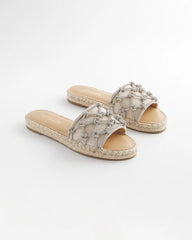 Silver Linen Knotted Espadrille Slides