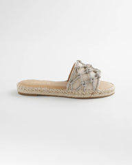 Silver Linen Knotted Espadrille Slides