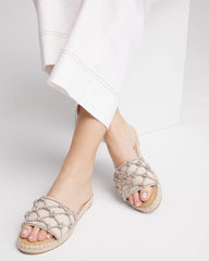 Silver Linen Knotted Espadrille Slides