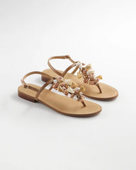 Natural Beach Seashell T-Strap Sandals
