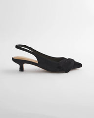 Black Charm Velvet Bow Kitten Heels