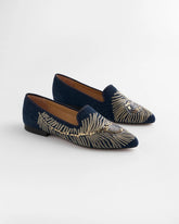 Denim Peacock Embroidered Flats