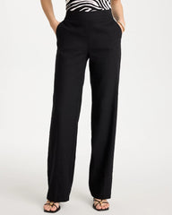 Black Pull-On Wide-Leg Linen Pants