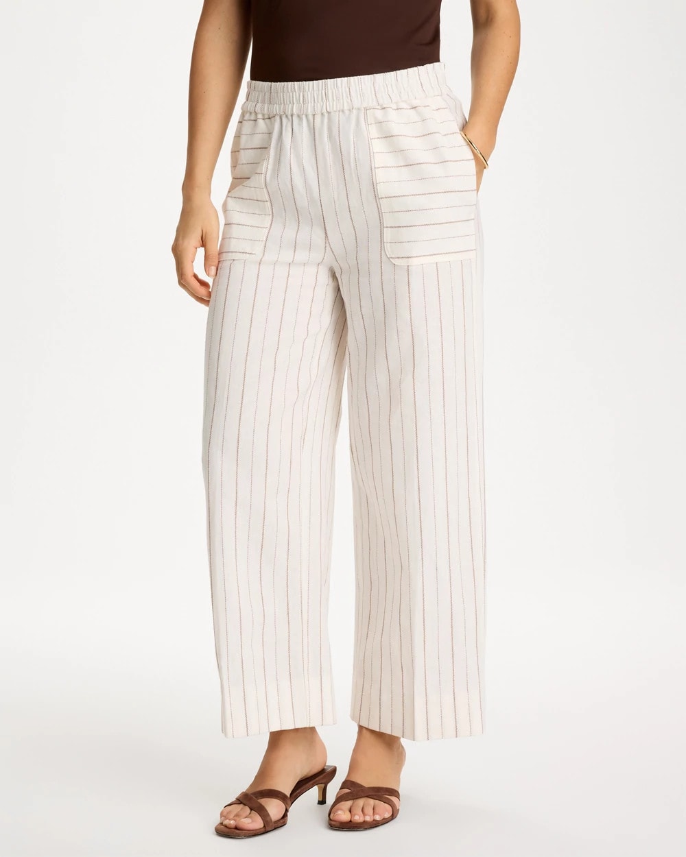 Natural Pinstriped Linen-Cotton Crop Pant