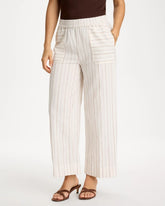Natural Pinstriped Linen-Cotton Crop Pant