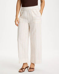 Natural Pinstriped Linen-Cotton Crop Pant