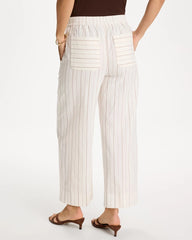 Natural Pinstriped Linen-Cotton Crop Pant