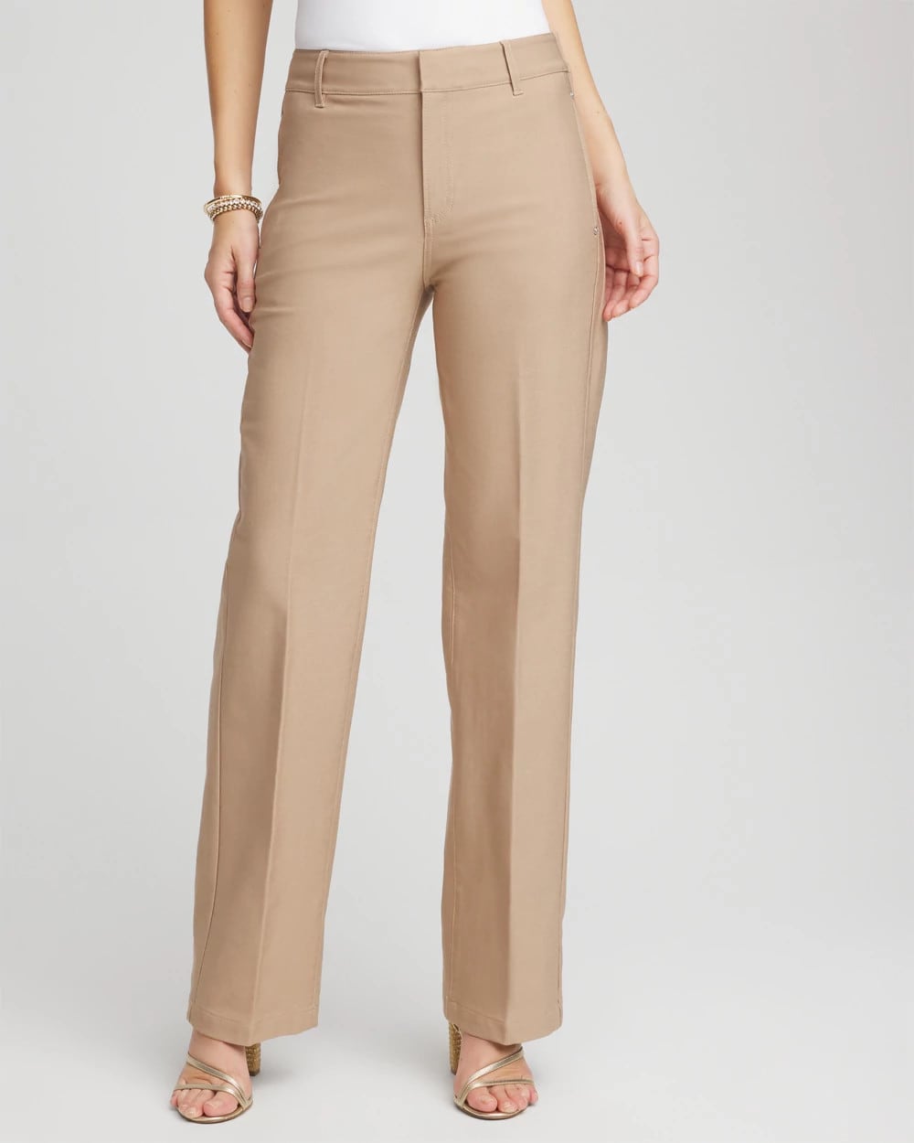 Cattail Brown Petite Cotton Straight-Leg Trousers