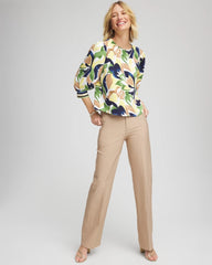 Cattail Brown Petite Cotton Straight-Leg Trousers