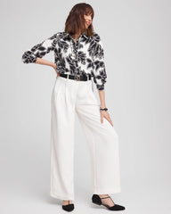 Ecru Crepe Pleated Relaxed Pants