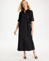 Black Embellished Linen-Cotton Shirtdress