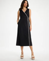 Black Sleeveless Surplice Linen Dress