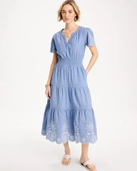 Light Indigo Chambray Embroidered Dress
