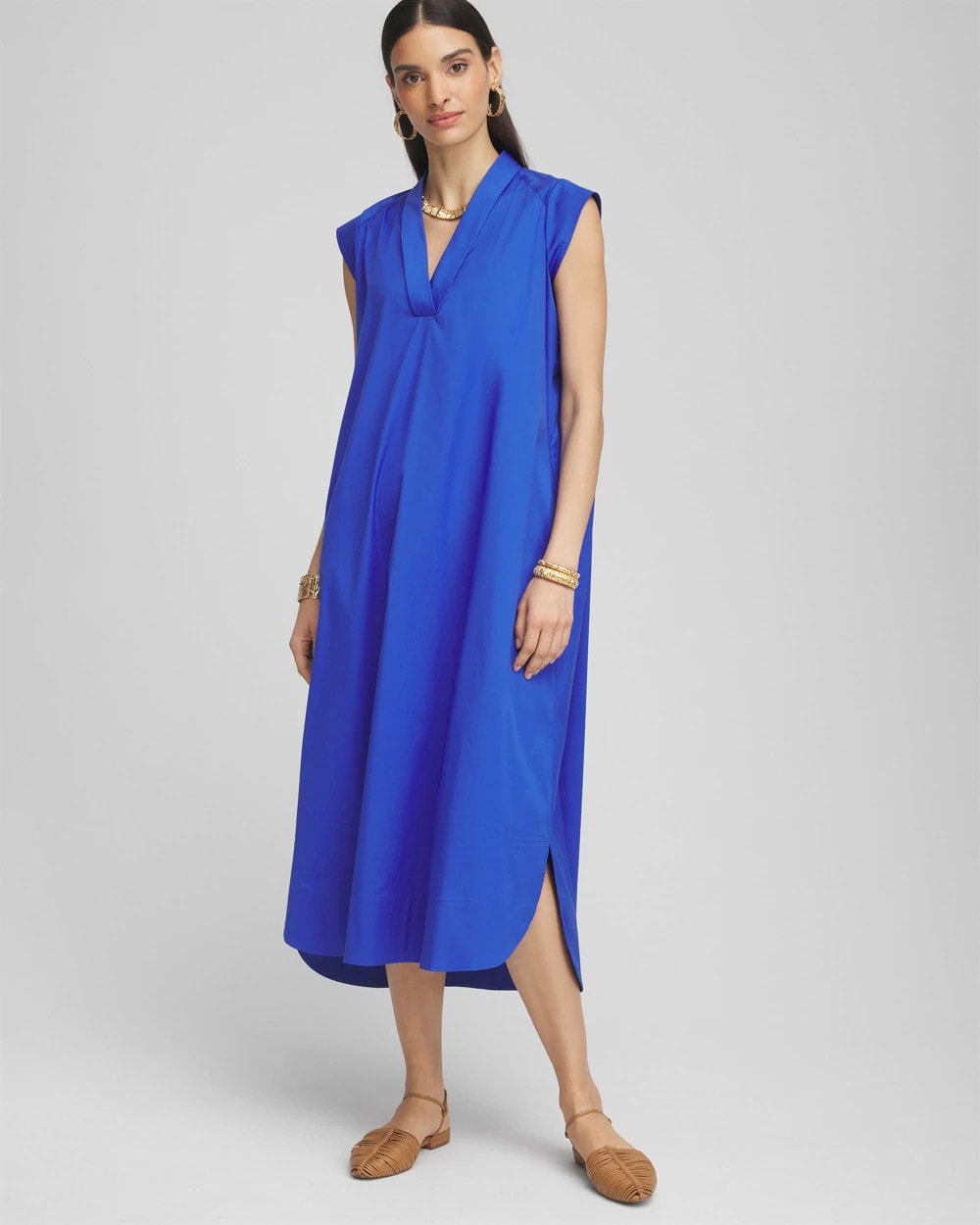 Rich Cobalt Petite Popover Poplin Maxi Dress