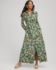 Darkest Spruce Printed Long-Sleeved Shirtdress