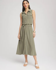 Dusty Olive Travelers™ Knit Sleeveless Shirtdress