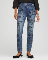 Emilia Indigo Mixed-Media Girlfriend Slim Ankle Jeans