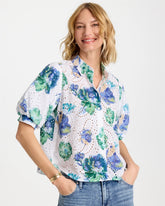 Passport Blue Floral Paisley Eyelet Blouse