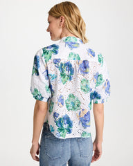 Passport Blue Floral Paisley Eyelet Blouse