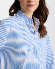 Tidal Blue Striped Poplin Ruffle Neck Shirt