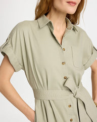 Seagrass Green Dolman Tie Hemp Denim Shirtdress