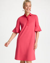 Hot Honeysuckle Knit Flounce Sleeve Dress