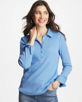 Tidal Blue Knit Woven Mix Rib Henley
