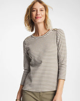 Lichen Striped Ribbed Button Crewneck Tee