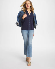 Passport Blue Collared Rib Mix Henley