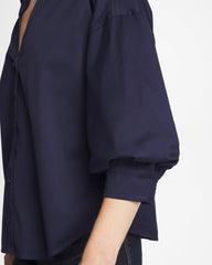 Passport Blue Poplin Billow Sleeve Blouse