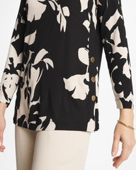 Black Blossom Matte Jersey Button Tunic