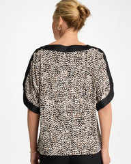 Cattail Brown Printed Jersey & Satin Dolman Tee