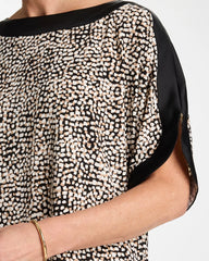 Cattail Brown Printed Jersey & Satin Dolman Tee