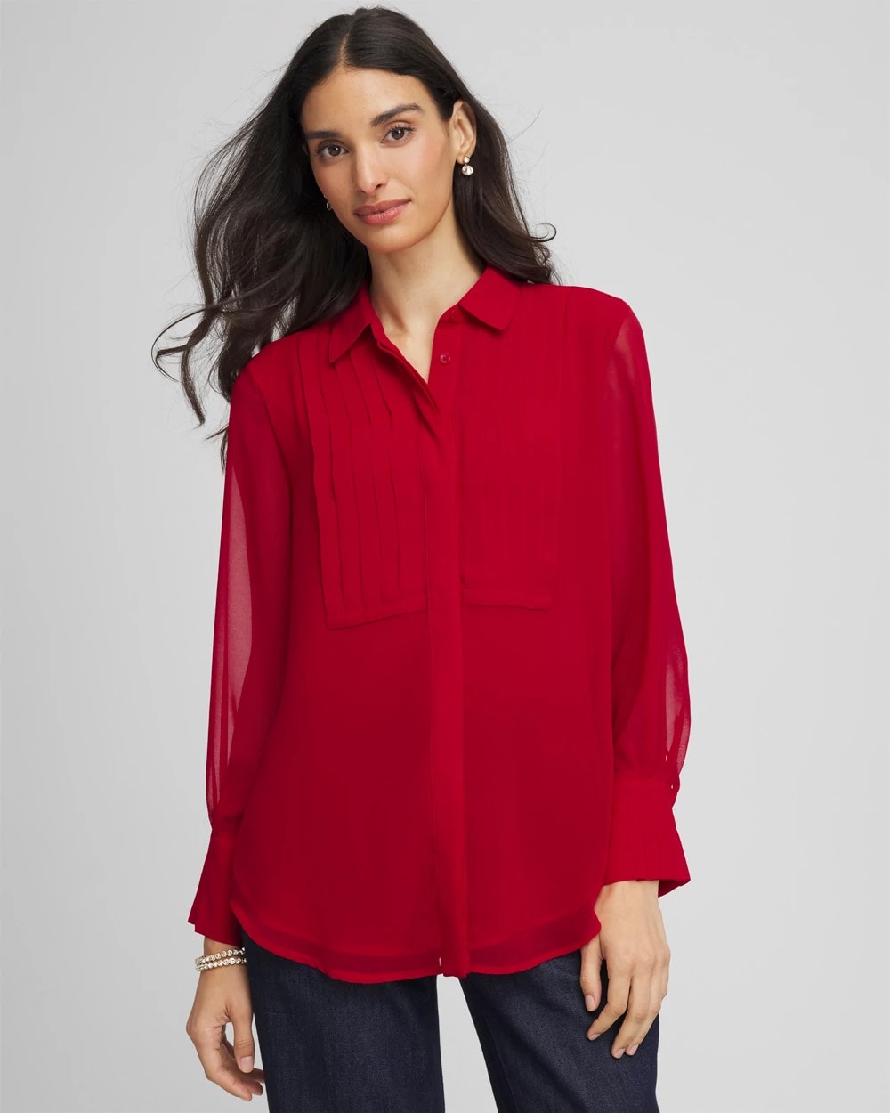 Carmine Red Pintuck Georgette Tunic
