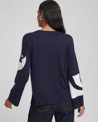 Tidal Blue Floral Intarsia Crewneck Pullover