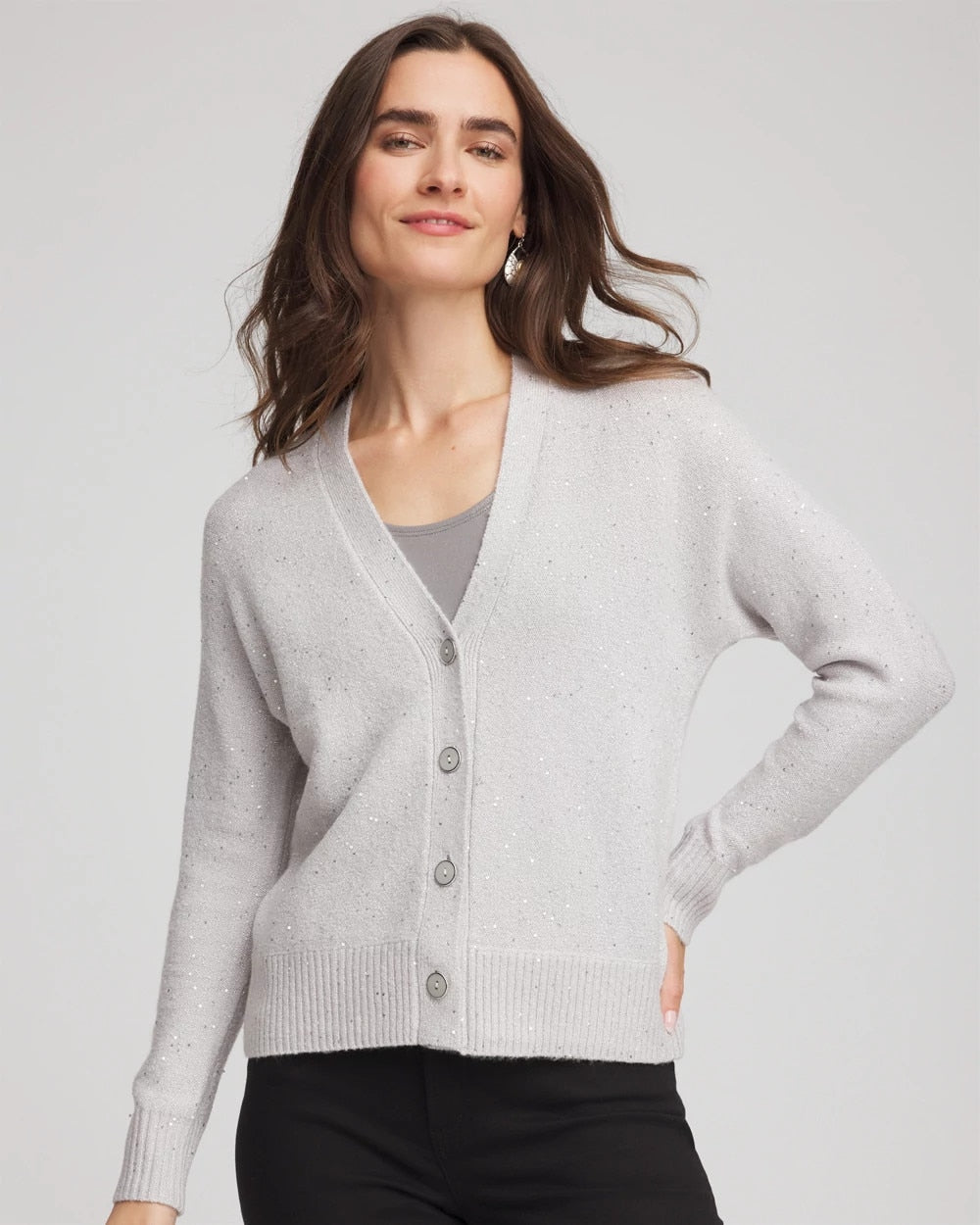 Dove Gray Shine Boyfriend Cardigan