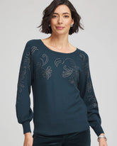 Teal Shadow Heatset Embroidered Pullover