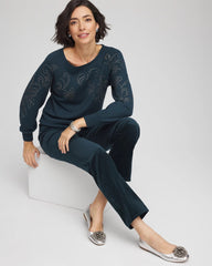 Teal Shadow Heatset Embroidered Pullover