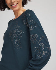 Teal Shadow Heatset Embroidered Pullover