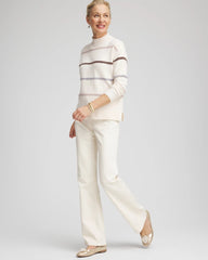 English Cream Sequined Stripe Pullover Sweater