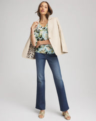 Blue Menthe Printed Dolman V-Neck Pullover Sweater