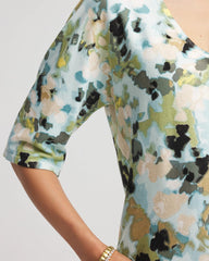 Blue Menthe Printed Dolman V-Neck Pullover Sweater