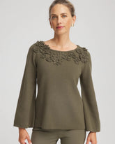 Nettle Leaf Appliqué Flared-Sleeve Sweater