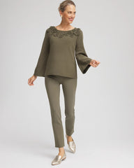 Nettle Leaf Appliqué Flared-Sleeve Sweater