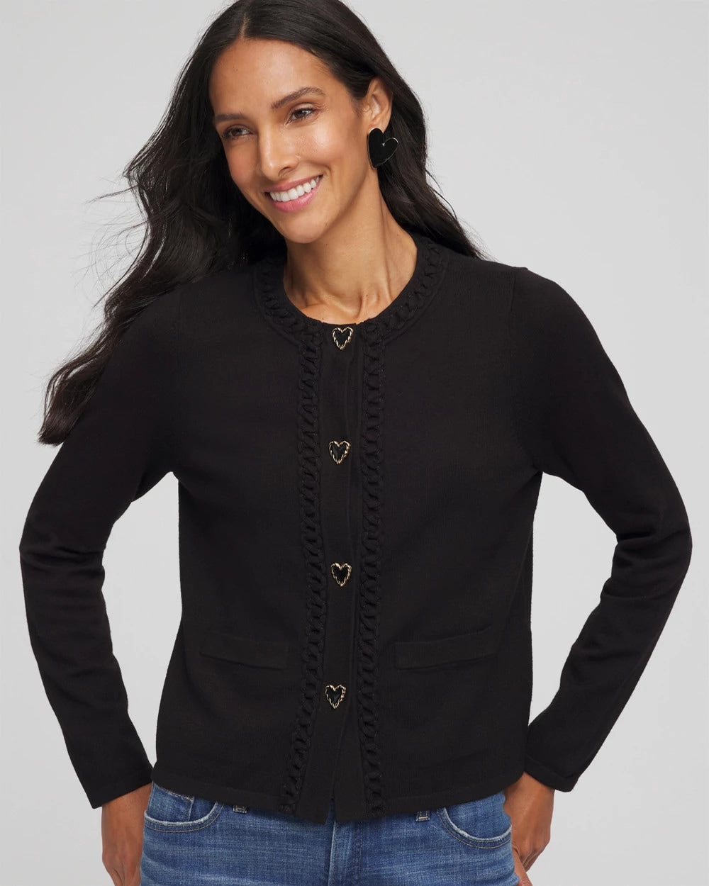 Black V-Day Embroidered Crewneck Cardigan
