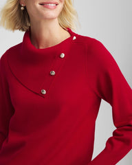 Carmine Red Button Envelope Neck Sweater