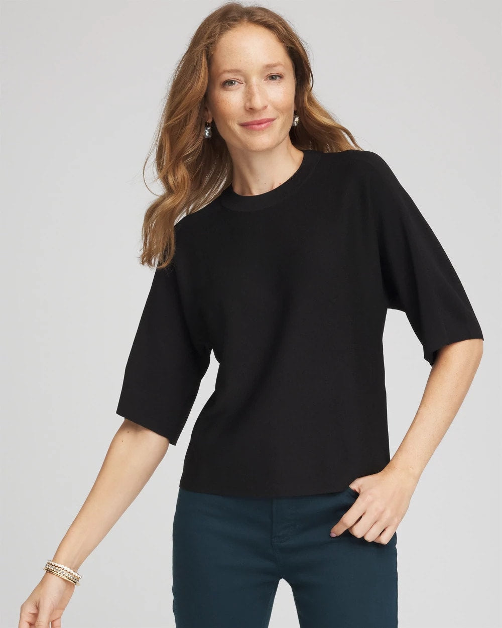 Black Dolman Sleeve Crew Neck Pullover Sweater